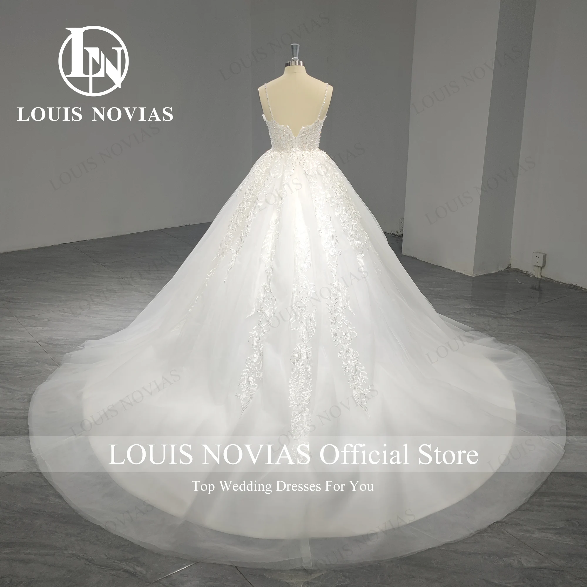 LOUIS NOVIAS A-Line Wedding Dresses For Women Spaghetti Straps Crystal Appliques Real Photo Wedding Gown Vestidos De Novia