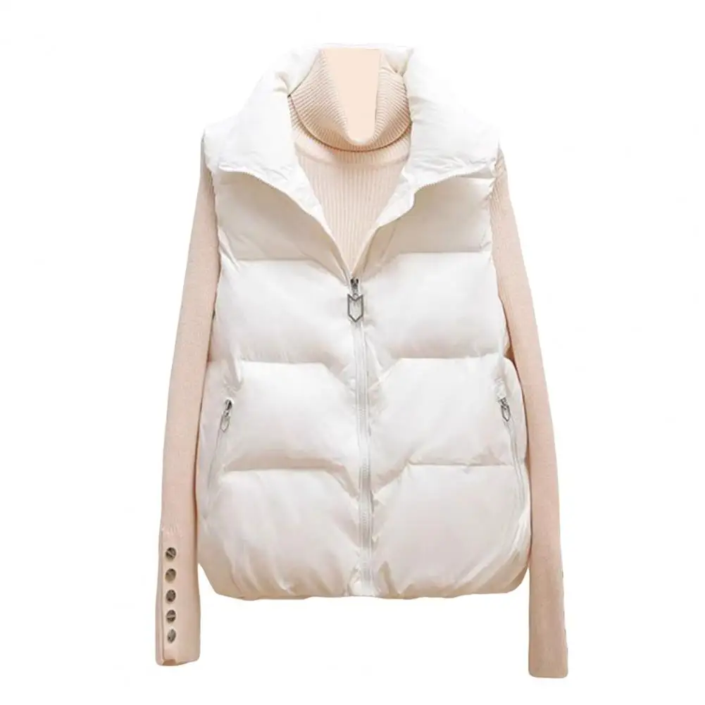 Full Zipper Coat Women's Winter Down Waistcoat with Zipper Pockets Turn-down Collar for outdoor clothes