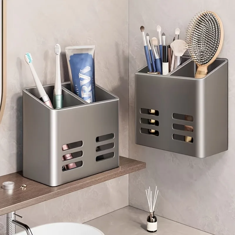 2PCS Wall Mounted Storage Rack Bathroom Toothpaste Organizer Plastic Simple White No‑drill Wall Hanging Shelf Bathroom Vanity