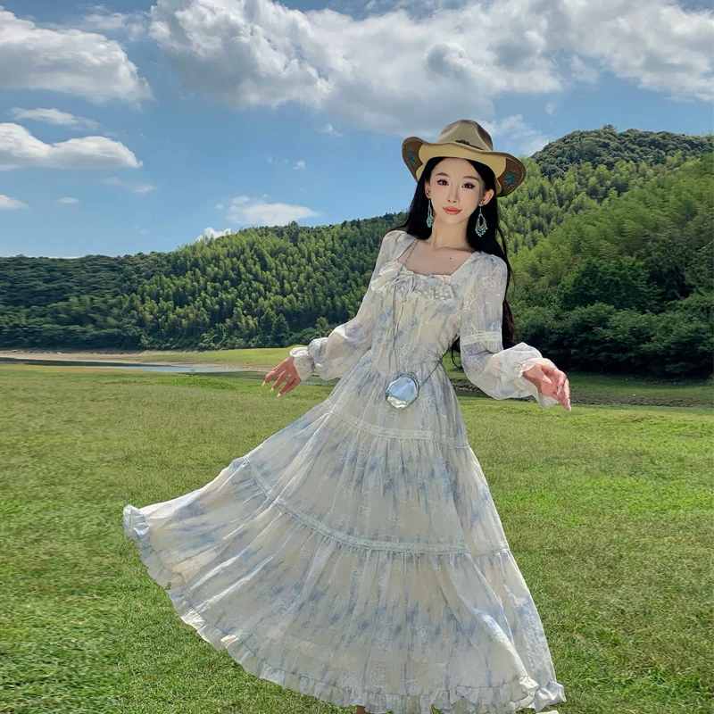 الرجعية ساحة طوق طويل Sve الدكتور المرأة البراري Vaion الحلو Sle الأزهار تنورة الخصر الداخلية التخسيس ماكسي الدكتور