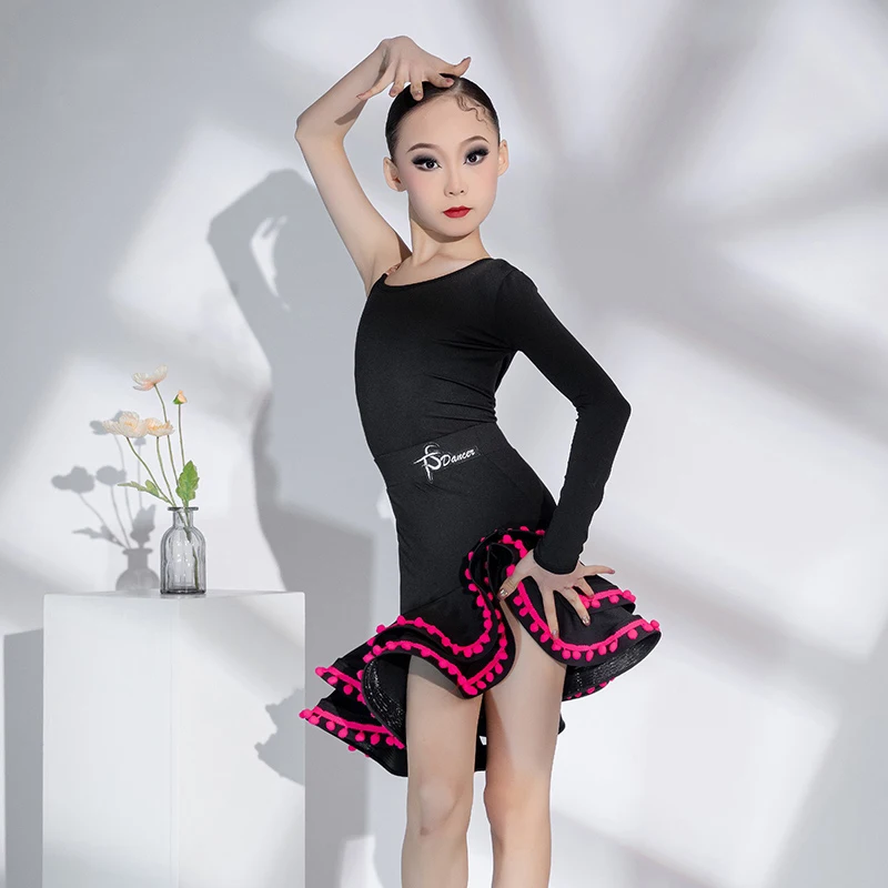 Single Sleeve Latin Dance Competition Dresses Girls Samba Dancing Clothes Kids National Standard Ballroom Dance Costume SL9765