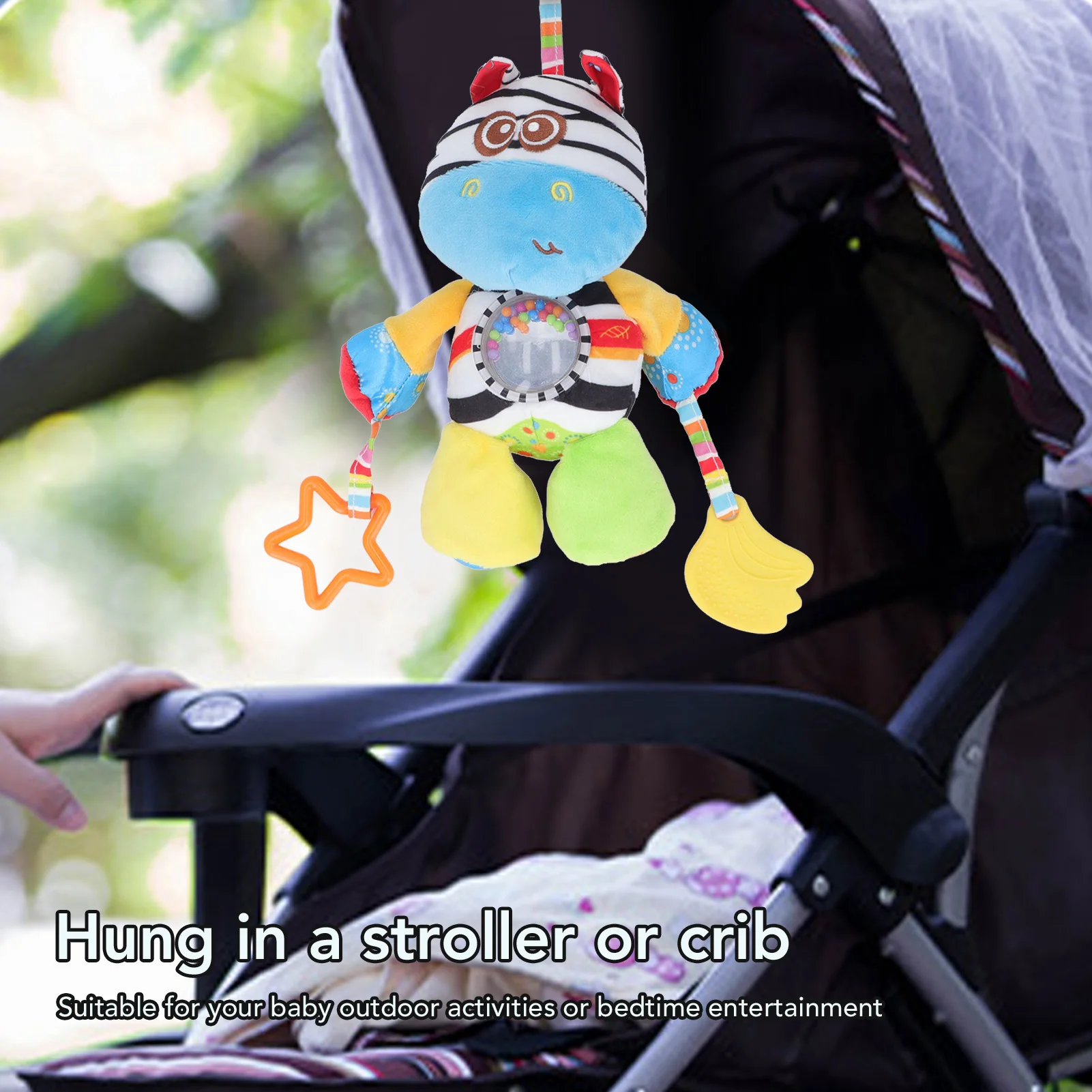 ZK40 Baby Stroller Plush Rattle Toy Cartoon Animal Shaped Hanging Soother Comfort Doll for Infant Crib Colored Zebra