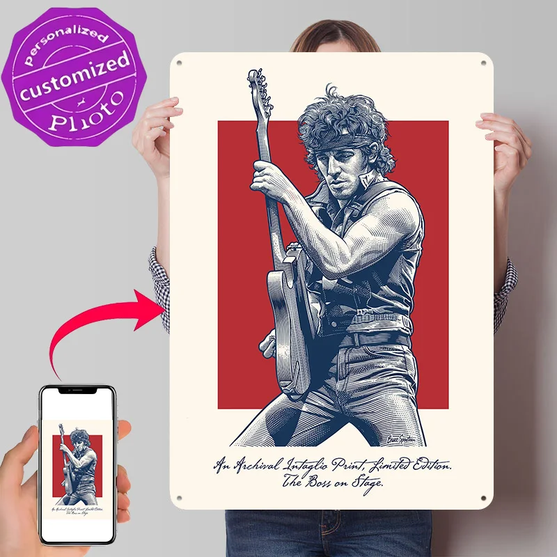 Bruce Springsteen The Boss on Stage 3D Texture Metal Poster Customized Wall Art Tin Sign Gift for Mancave Home Decor Accessories