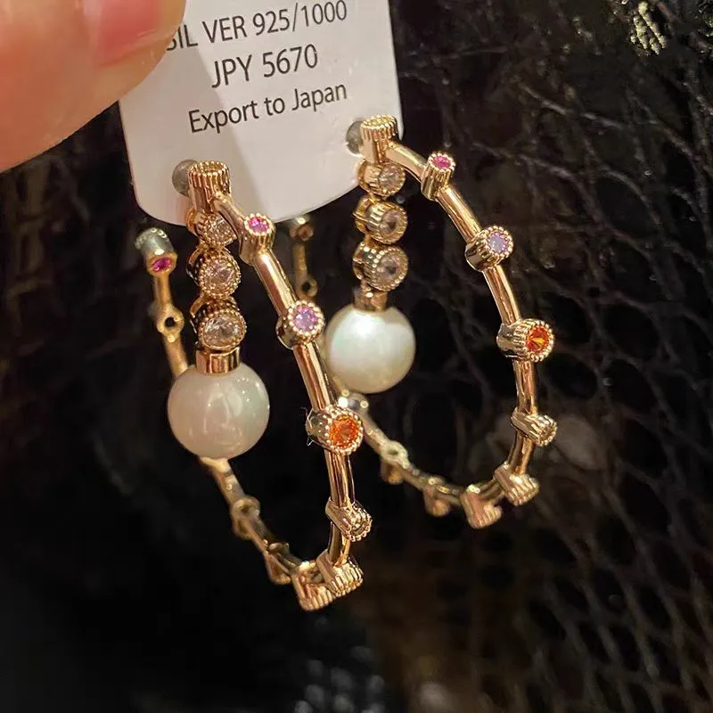 

Pearl Drop Earrings C-Shaped Zircon Simple Elegant High-End Feeling Women's Daily Party Travel Accessories