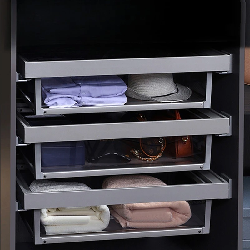 

Cloakroom light luxury glass wardrobe pull basket drawer wardrobe built-in telescopic rack