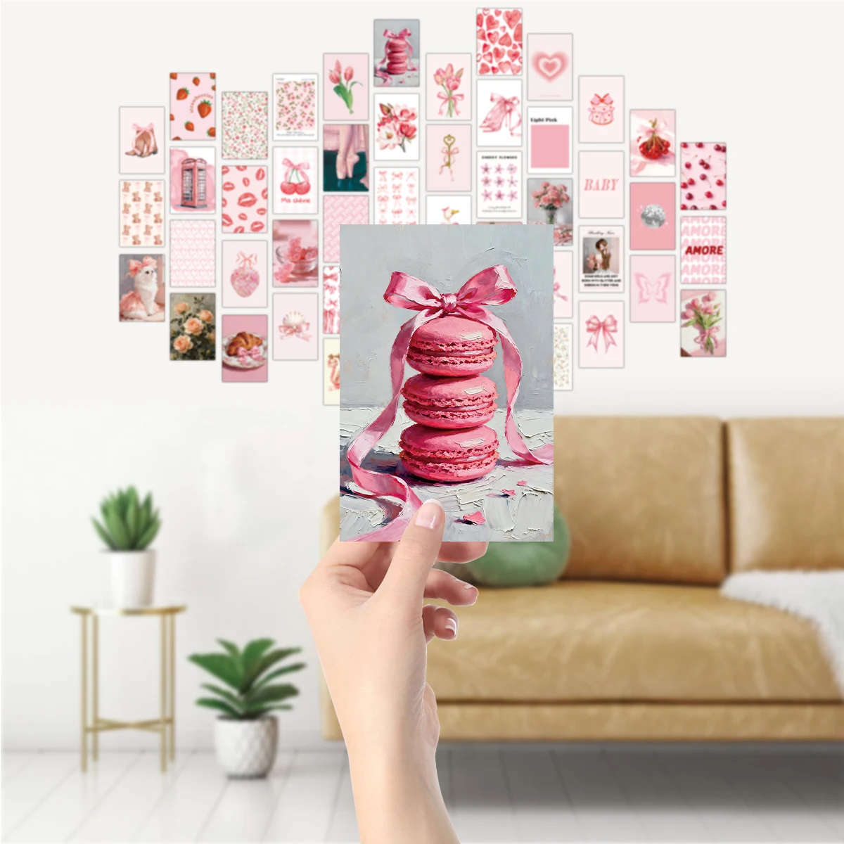 50 Stück rosa Themen-Wandkarten mit Aufklebern, für DIY Home Room Art Decor, Party-Hintergrund, ästhetisches Fotoalbum, Bastelprojekte-Karten – Detail 2