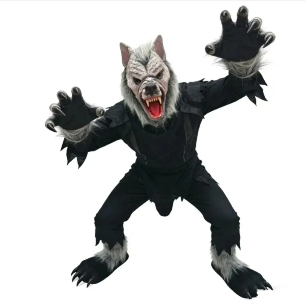 Werewolf Costume Kit Horror Halloween Wolf Mask Werewolf Claws Gloves Terror Role Play Prank Props Dress Up Cosplay Party Suit