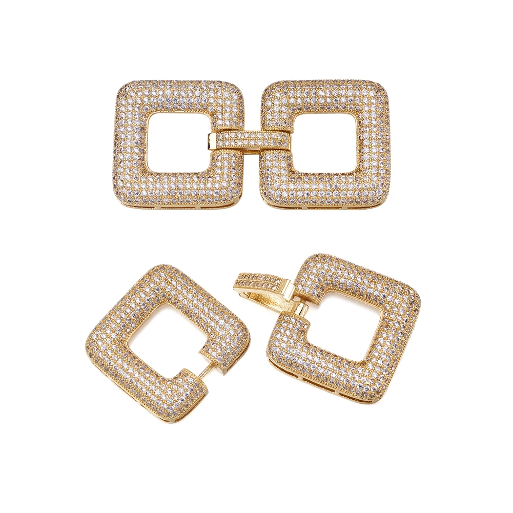 2pcs Brass Micro Pave Cubic Zirconia Square Fold Over Clasps for DIY Jewelry Findings Accessories Handmade Making Mixed Color