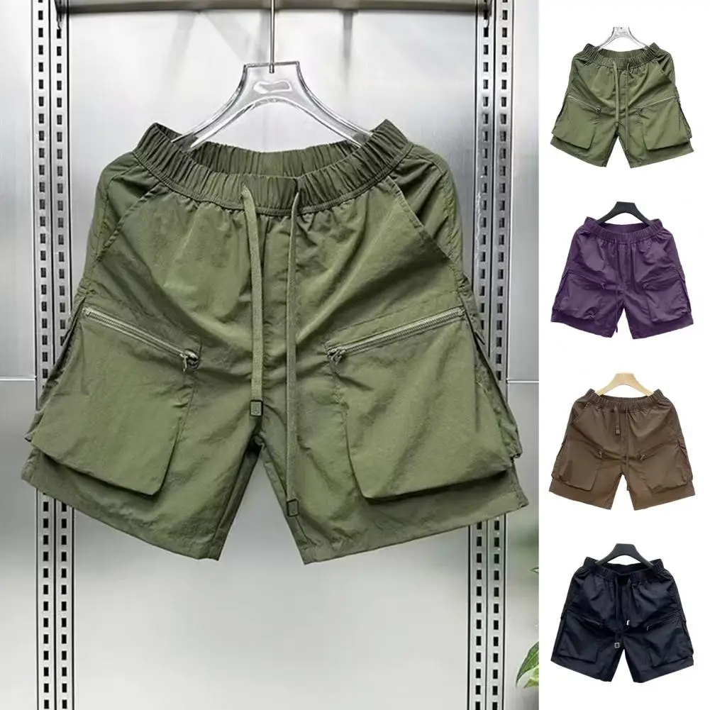 Reine Farbe Herren Shorts Herren schnell trocknende Cargo Shorts mit Reiß verschluss taschen Kordel zug elastische Taille leichte atmungsaktive Sommer