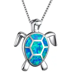 VENTFILLE 100% 925 Silver Blue Fire Opal Sea Turtle Pendants Necklaces for Women Girl Animal Ocean Beach Jewelry Dropship