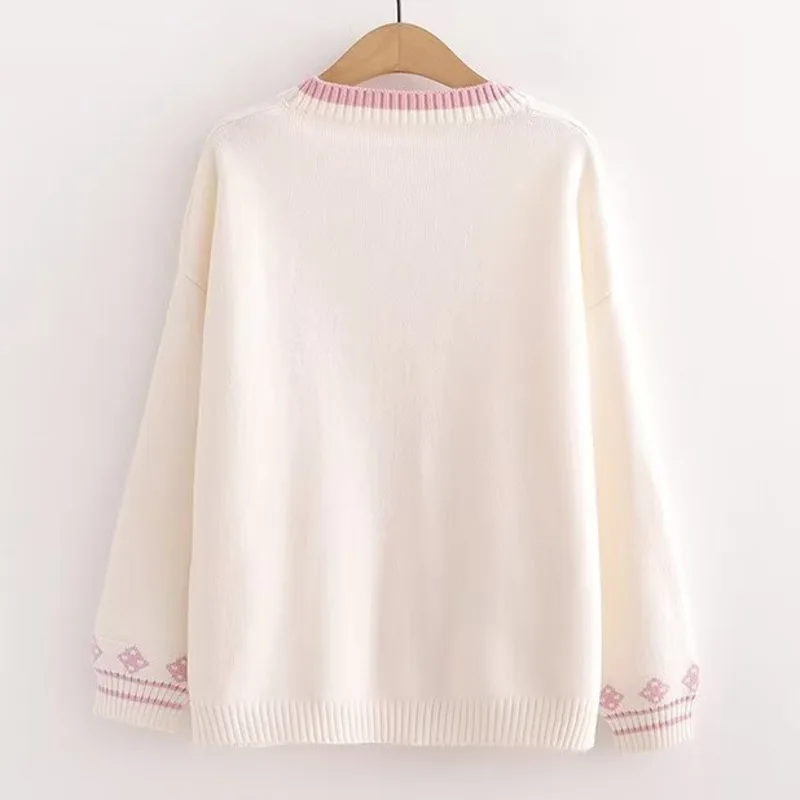 Rabbit Coat Y2K Mori Girl Style Casual Loose Solid Color Funny Cardigan V-Neck Sweater Button Coat Knitted Sweater Set Jeans New