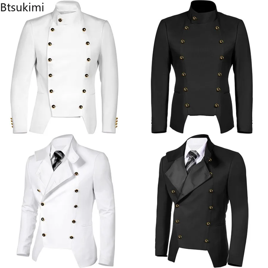 جديد الرجال مزدوجة الصدر دعوى معطف تأثيري ازياء القرون الوسطى Steampunk سترة القوطية الفيكتوري لعب الأدوار أداء زي #5