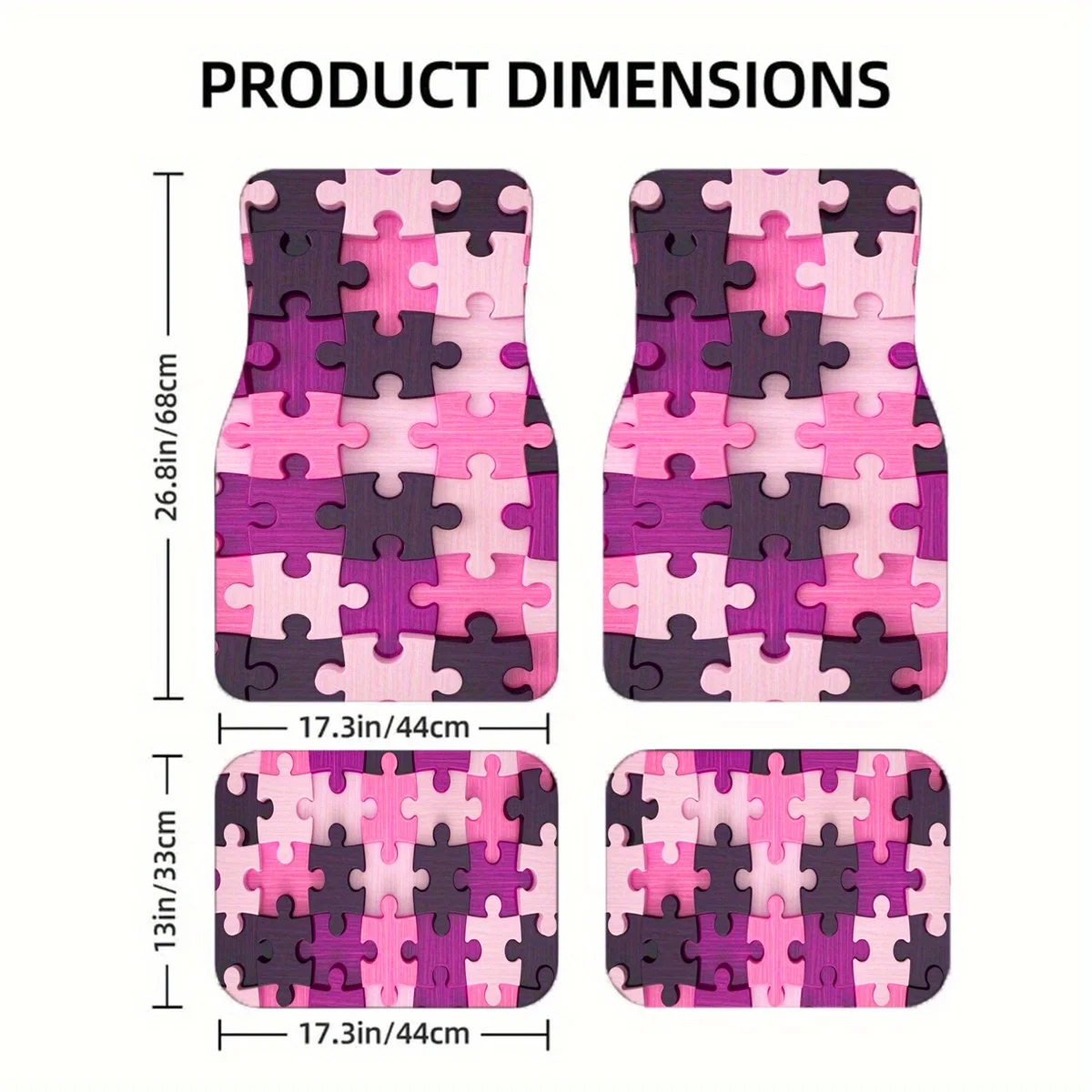 Festive Jigsaw Puzzle Car Mats: 1pc/2pcs/4pcs - Black, Pink, Purple Patterns - Universal Fit For All Seasons - Comfortable And D