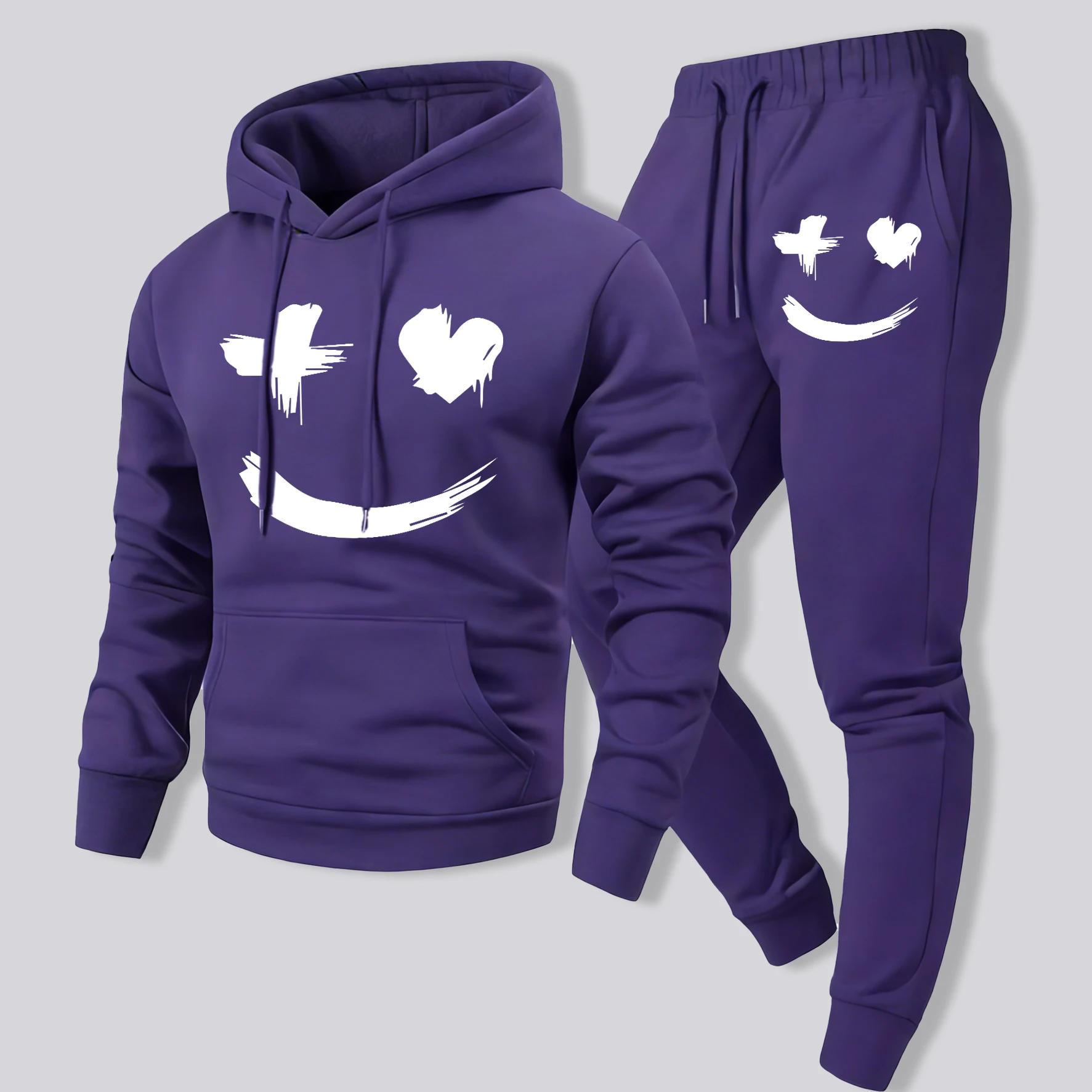 

Креативные забавные мужские брюки с принтом лица, осенняя уличная одежда для бега, комплект из 2 предметов, теплый флисовый мягкий свитшот, удобные спортивные брюки