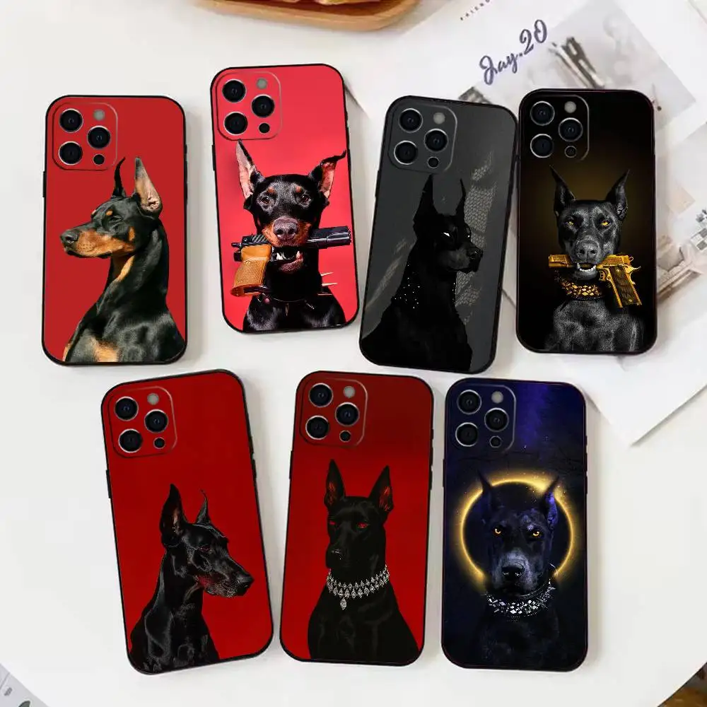 

Doberman Dog Phone Case For iPhone 17,16,15,14,13,12,11 Plus,Pro Max,XS,Soft Silicone Black Cover