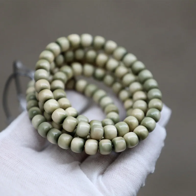 8Mm Round Beads, Dark , Small Green , Dragon Scale Pattern, 108-Bead Bracelet