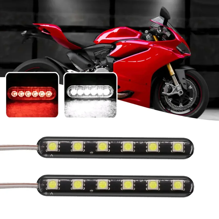 

2Pcs 6 LED 12V Car Moto Accessories Strobe Light Strip LED Medium Grid Flash Warning for Car Motorcycle Emergency License Lamp