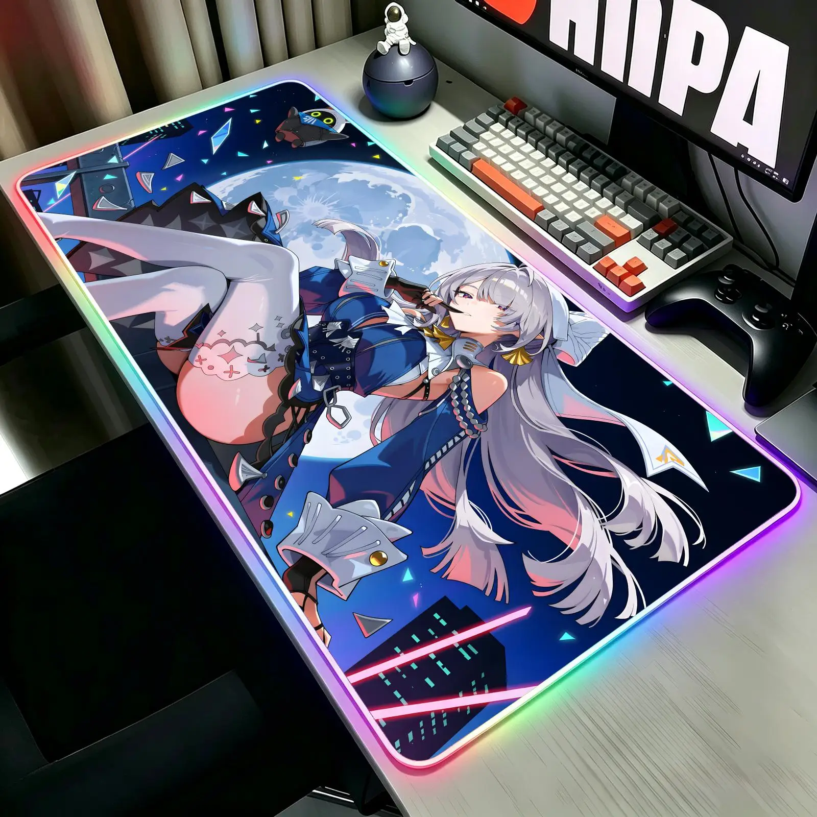 Glow Gaming Desk Pad, wearproof sewn border, anti-slip mat for desktop, bedroom & office use Zenless Zone Zero Velina Airgid
