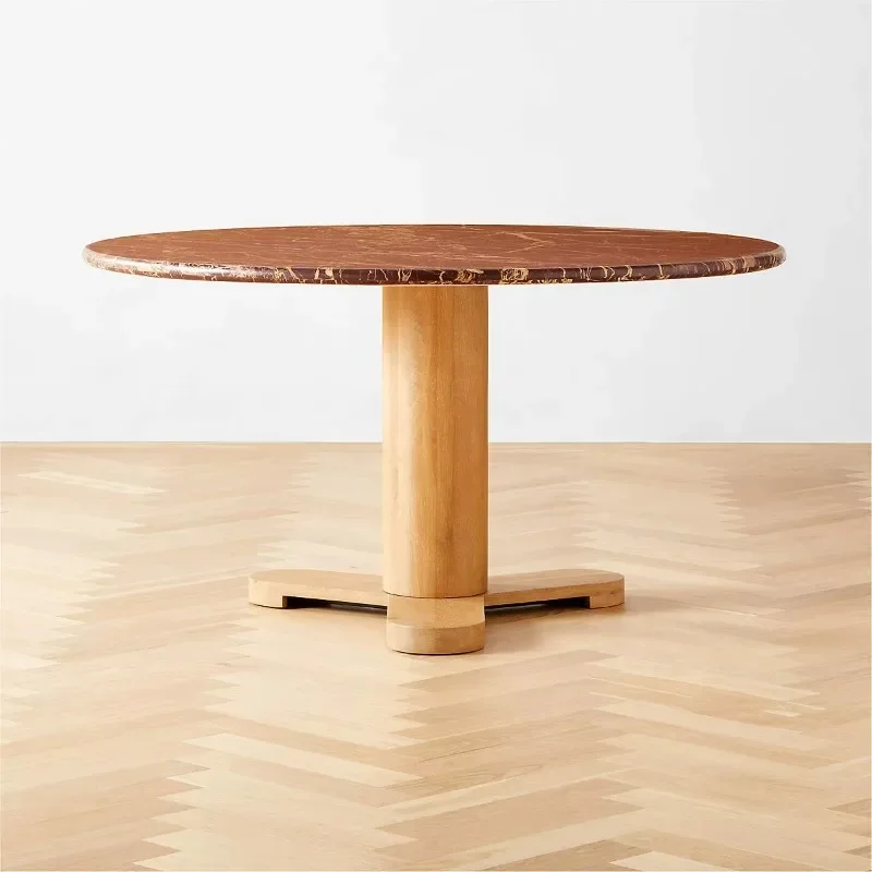 Modern Round Natural Marble Dining Table Black Home Hotel or Villa Stone Restaurant Furniture