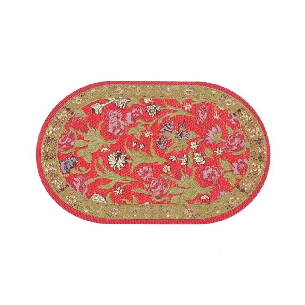 Gift Multicolor Dollhouse Carpet Floral Pattern Accessories Miniature Weaving Rug Oval Round Scene Model Floor Covering Mat