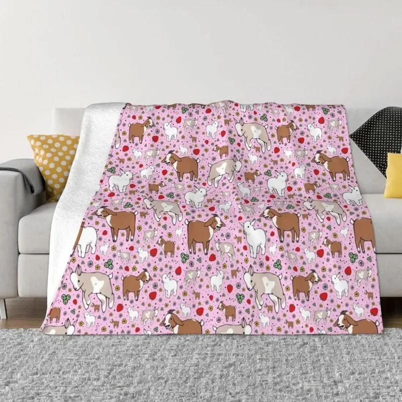 Floral Goats In Pink Knitted Blankets Animal Flannel Throw Blankets Spring Summer Personalised Soft Warm Bedspread