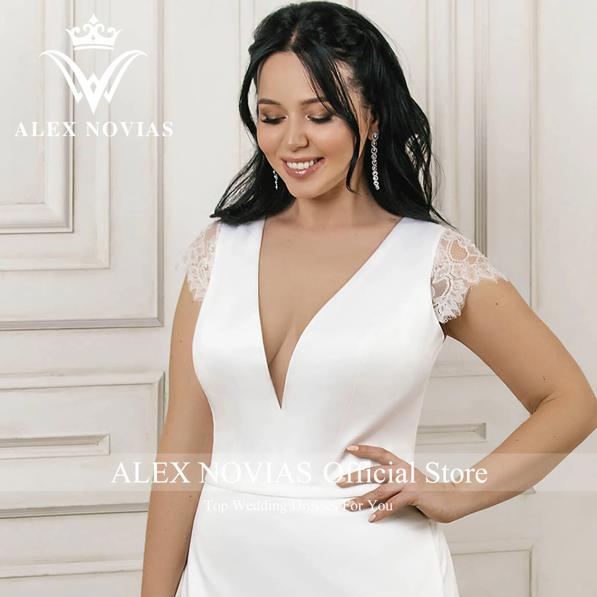 Alice NOVIAS – robe De mariée en Satin, grande taille, col en v, dos nu, applications, nouvelle collection, 2023