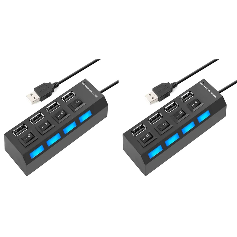 

2X 4 Ports USB Hub Splitter USB 2.0 Hub LED With 4 ON/OFF Switches For Tablet Laptop Computer Notebook