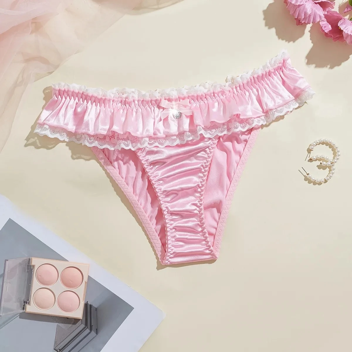 Women Satin Pink Light Weight Silky Touch T-Bries Panty GF Harajuku Cute Kawayi