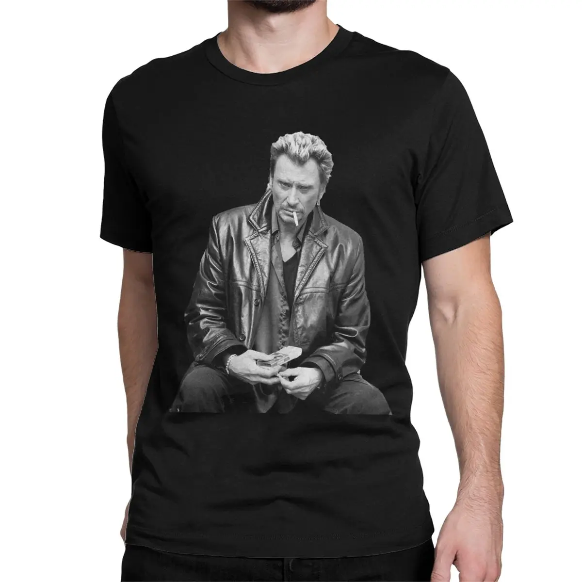 Johnny Hallyday Rock N Roll for Men Women T Shirts Funny Tee Shirt Short Sleeve Crew Neck T-Shirts Pure Cotton Adult Clothing