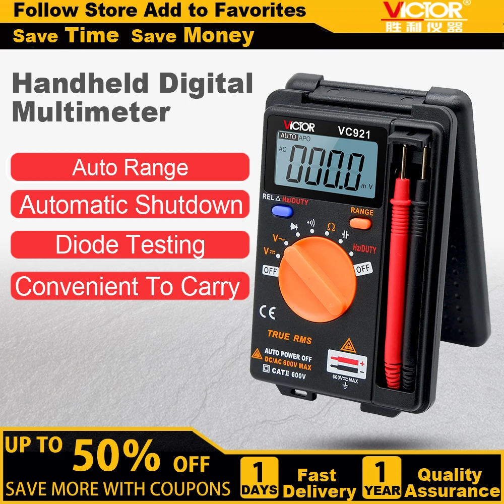 VICTOR VC921 digit pocket high quality auto / manual range rms digital multimeter measure DC/AC voltage 600V cheap meter