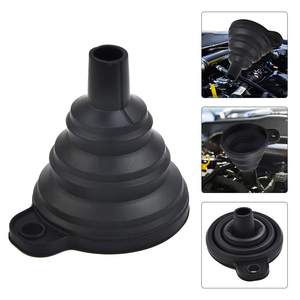 1 Pcs Car Funnel Diesel Fluid Change Fill Gasoline Hot Oil Fuel Silicone 1× 7.5cmX8cm Accessories Black Collapsible New