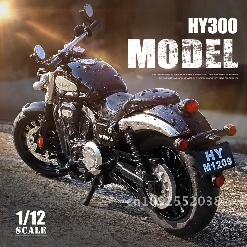 1/12 Benda Chinchilla HY300 Alloy Motorcycle Vehicle Diecast Metal Classic Collection Model Kid Toy Light Simulation Sound Model