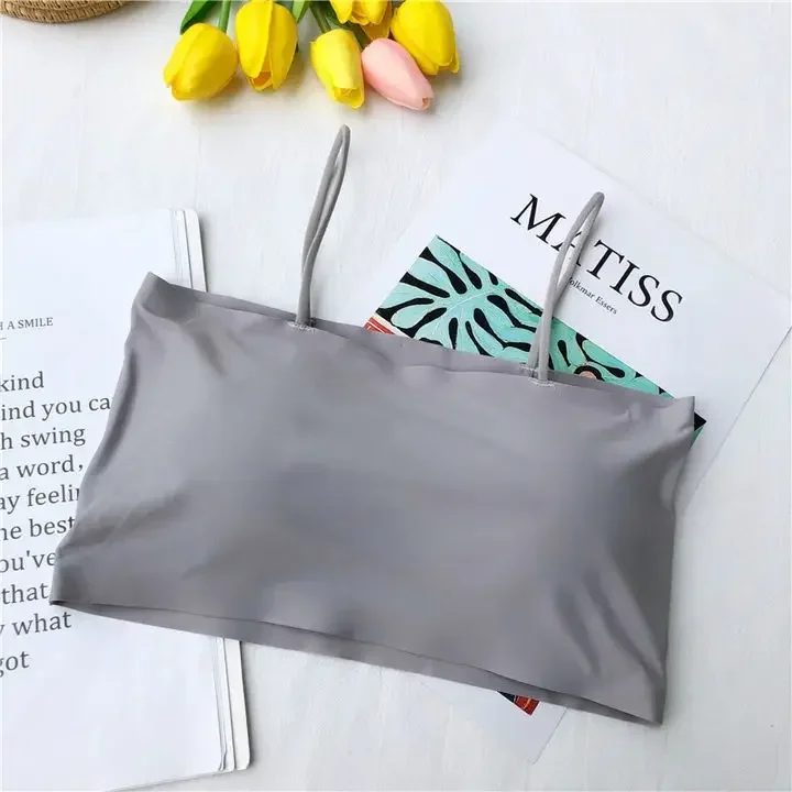 مثير رفع حمالات الصدر للنساء الحرير الجليد المحاصيل الأعلى سلس حبال صديرية دائرية أكمام بروتيل الملابس الداخلية السيدات العشير Bralette