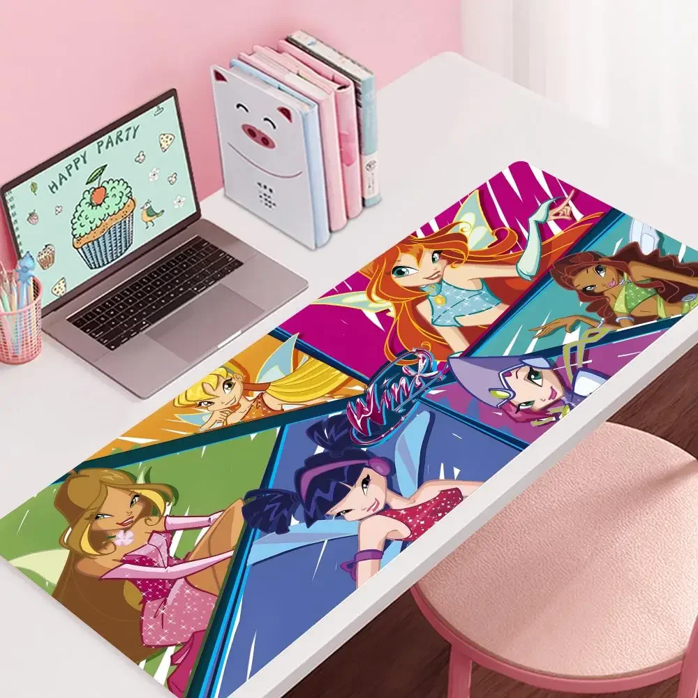 Ragazza W-Winx Clubs Mousepad tappetino per Mouse da gioco di grandi dimensioni tappetino da tavolo con tastiera per Computer addensata