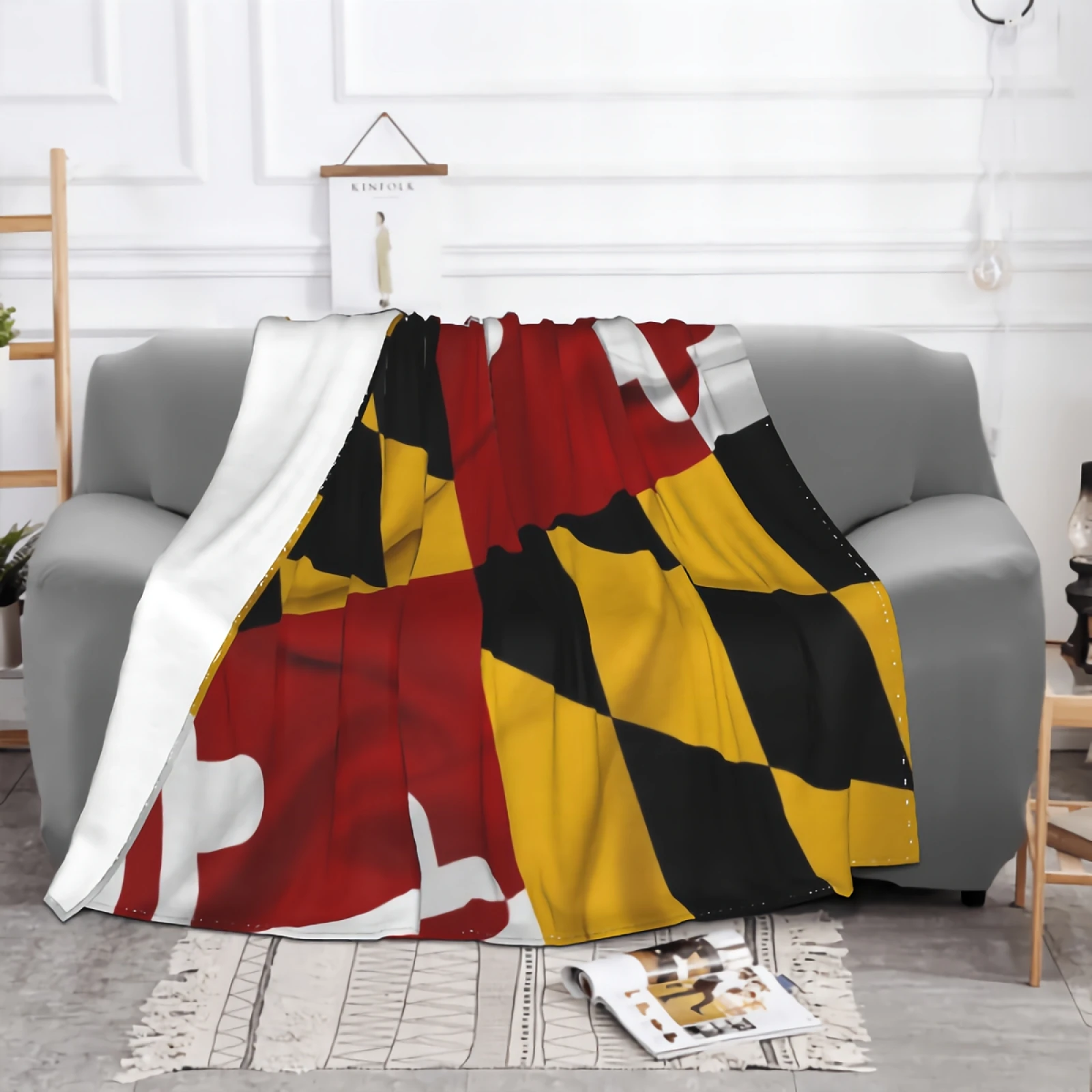 Waving Maryland State Flag Blanket for Couch Bed Sofa Super Soft Cozy Plush Microfiber Fluffy Blanket Lightweight Warm Bedspread