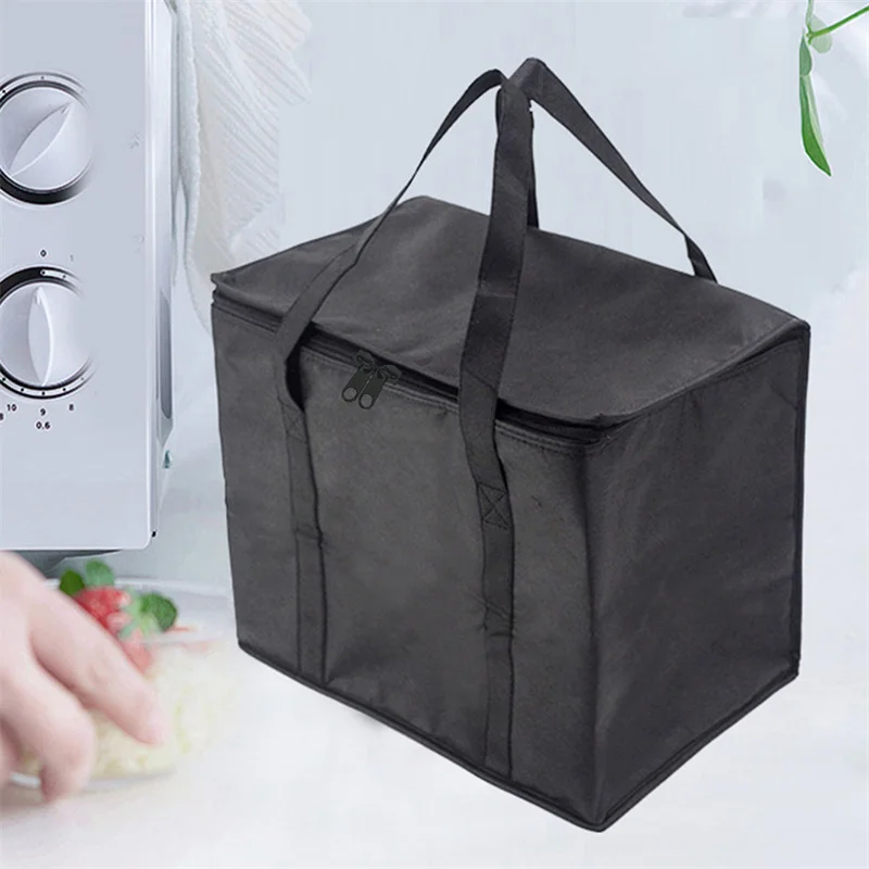 Lunch Bag Black Non-woven Large Capacity Thermal Insulation Bags Bento Aluminum Foil fresh-keeping Ice Bag Takeaway Lunch Box