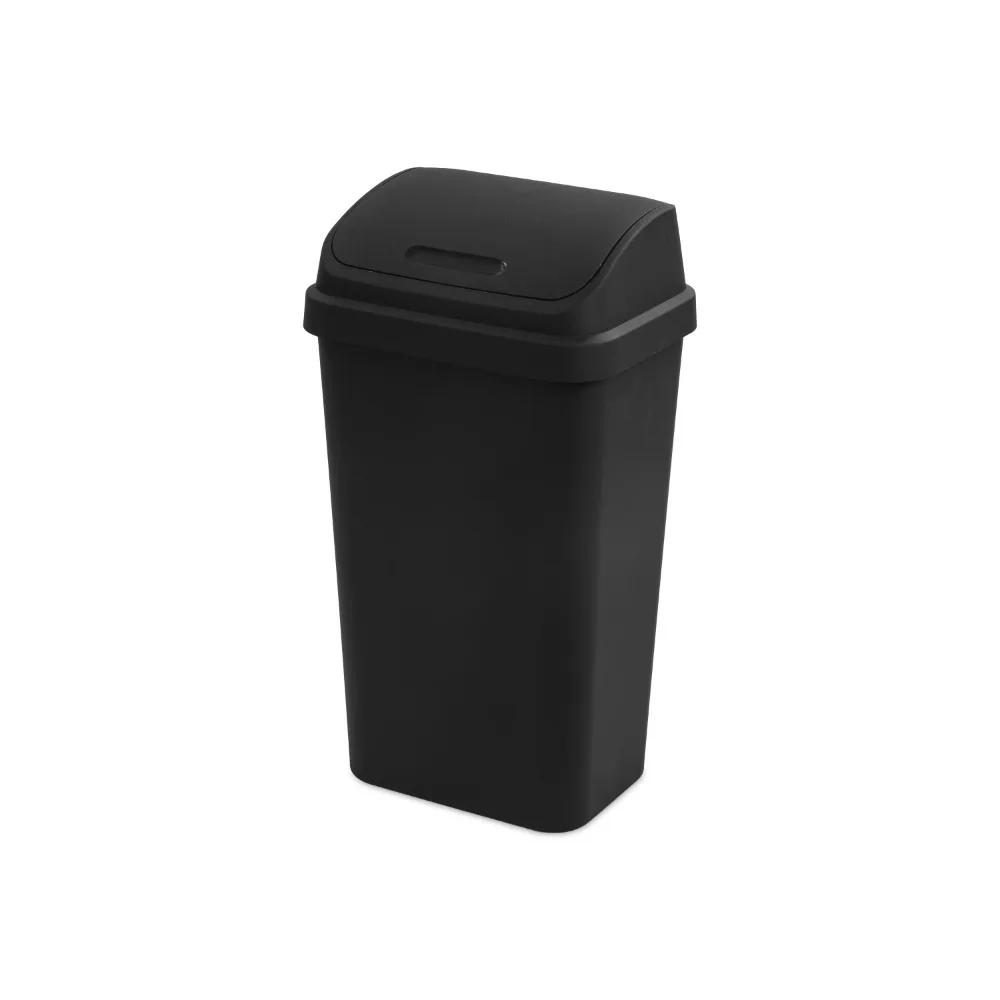 13 Gallon Trash Can Plastic Swing Top Kitchen Trash Can Black Easy-to-clean textured surface Durable design will hold