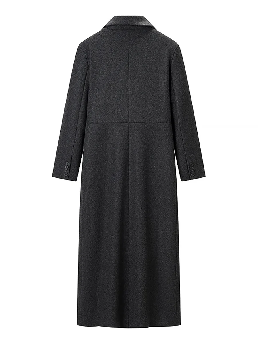 TWOTWINSTYLE Dark Gray Long Wool Coat for Women Notched Collar Long Sleeve Single Breasted Design Slim Chic Office Jacket Female