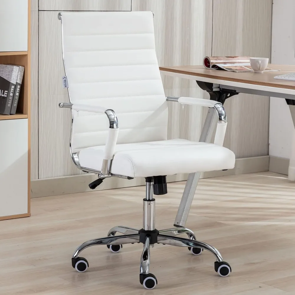 

Modern Ribbed Leather Office Chair – High-Back Executive Swivel Chair with Adjustable Arms​