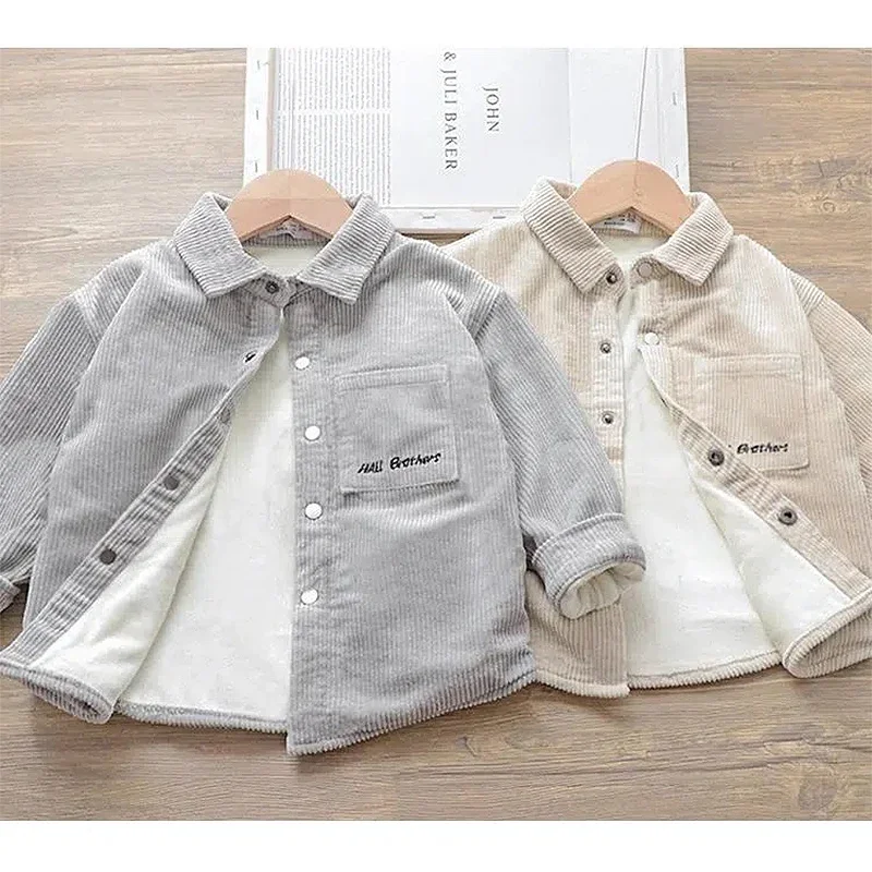 

2-8 Years Toddler Boys Shirt Plus Velvet Warm Winter Shirts For Kids Jacket Fashion Thick Corduroy Children's Outerwear Clothing