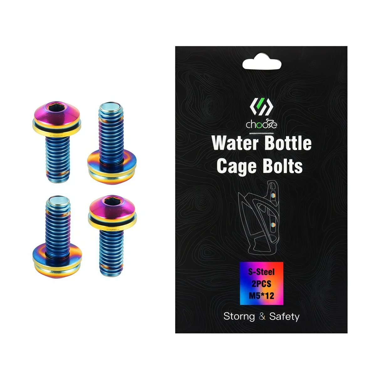 SUNTNUR M5 X 12mm Steel Water Bottle Cage Bolts (4-PCS) – Epoxy Coating With Washer (Red Orange Rainbow Green Blue Gold)
