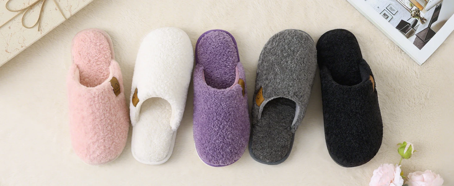 Shevalues Winter-Plüsch-Hausschuhe für Damen, warme Indoor-Slipper mit flachem Boden, flauschige, bequeme Baumwoll-Hausschuhe für Damen – Detail 5