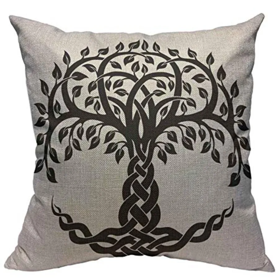 

Throw Pillow Covers Black Floral Celtic Tree Life White Knot Round Cotton Linen Decorative Square Pillowcases Cushion Cover 18
