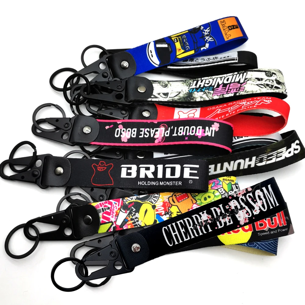 High-Quality JDM Racing Keychain Car Style Wrist Key Chain Key Rings Key Holder Heat Transfer Process FOR BRIDE DOMO Accessories