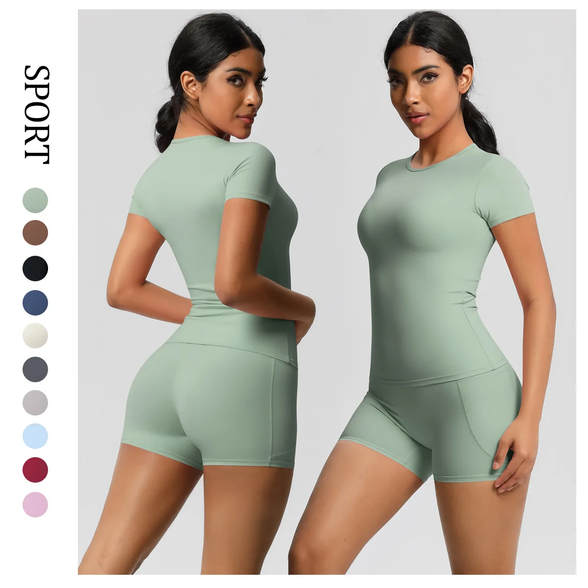 Rooftrellen Summer Breathable Yoga T-Shirt Women's Top Running Short Sleeve Quick-Dry High Waist Pockets Shorts Yoga Suit