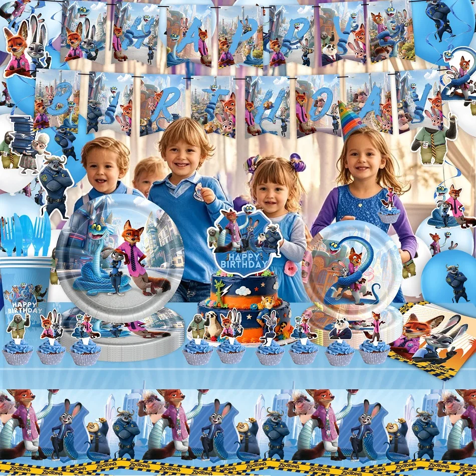 ชุดตกแต่งงานวันเกิดธีมซูโทเปีย 2 ผ้าปูโต๊ะ จาน แก้ว ลูกโป่ง ของขวัญสำหรับเด็ก ของชำร่วยงานเลี้ยง จูดี้ นิค