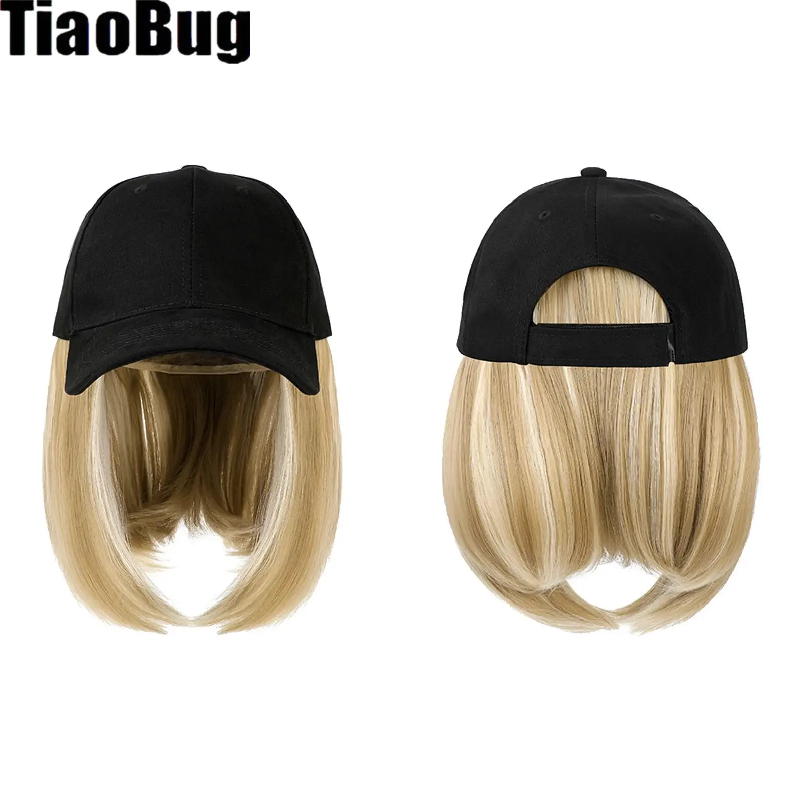 1Pcs Women Short Bob Hair Hat with Hat Hat-wig One-piece Full-head Baseball Cap Collarbone-length Hair for Outdoor Activities