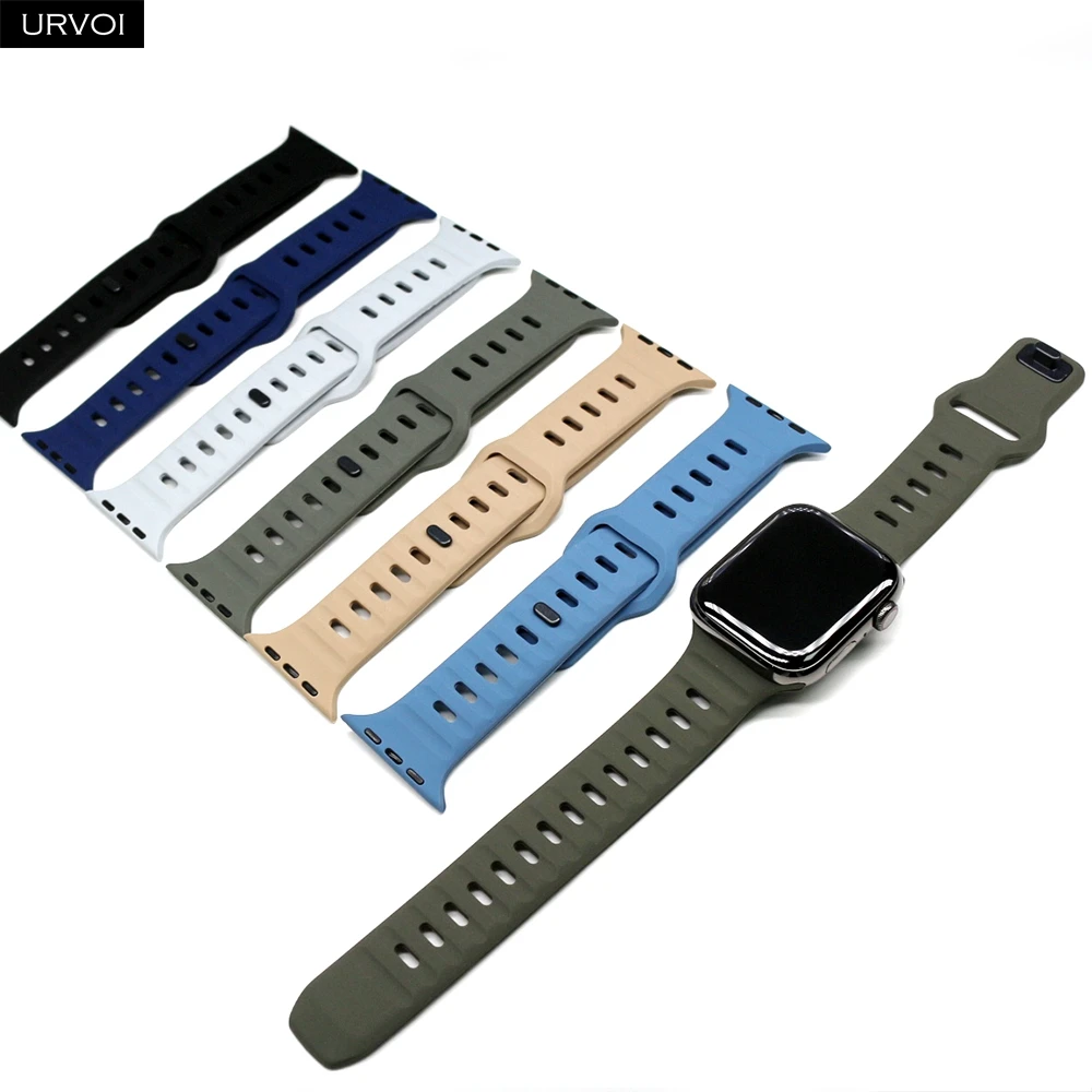 حزام سيليكون URVOI لساعة Apple Watch Sport band Ultra 2 Series 10 9 8 7 6 SE 54 معصم لساعة iWatch قابل للتنفس وإغلاق الدبوس