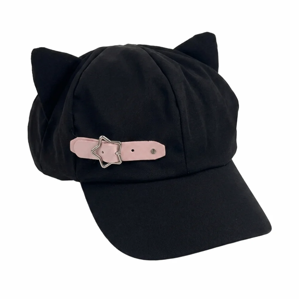 Funny Black Cat Ears Beret Gothic Lolita Peaked Cap Steampunk Punk Baseball Cap Octagonal Hat Women
