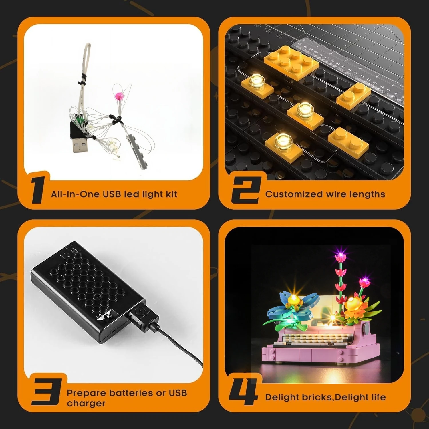 HPROSPER 5V LED-Beleuchtung (kein Modell) für LEGO 31169 Schreibmaschine mit Blumen. Erleuchten Sie Ihre Bausteine mit Batteriekasten